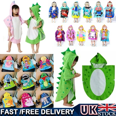 Children Kid Dinosaur Hooded Poncho Towel Childrens Beach Swimming Changing Robe • £9.47