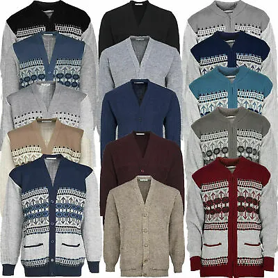 Mens Classic Cardigan Aztec Pattern Zip Thick Warm Knitted Jumper Winter Sweater • £18.99