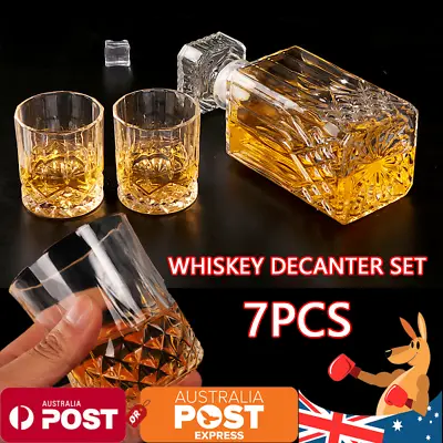 NEW Vintage Scotch Whiskey Decanter Glass 750ml Set Of 7 Pieces Bottle Tumbler • $48.66