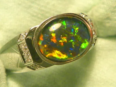 Mens Opal Ring Sterling Silver Natural Opal Triplet 10x8mm Oval Item 170978. • $128.04