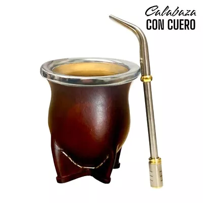 039R New Set Yerba Mate Kit: Leather Gourd (Cup) Bombilla (Straw) Box • $39.90