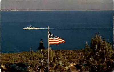 San Diego California Navy Ship American Flag Patriotic Aerial Vintage Postcard • $2.03