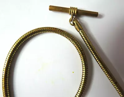 VINTAGE 1950's POCKET WATCH BRASS FOB T-BAR CHAIN SNAKE CHAIN 15  LONG.. • $26.10