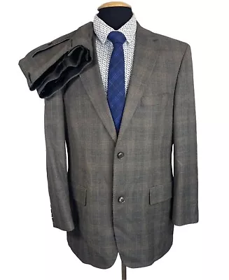 Mint! Hugo Pasolini Movie Boss Mens Brown Plaid Wool Suit 40r Jacket 36x29 Pant • $119.97