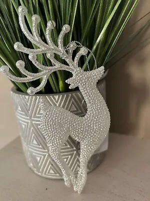 £5.99 • Buy Gisela Graham Christmas Silver Glitter Prancing Reindeer Acrylic Tree Decoration