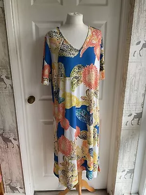 David Nieper V Neck Vibrant Print Jersey Kaftan Dress Size 20 • £25