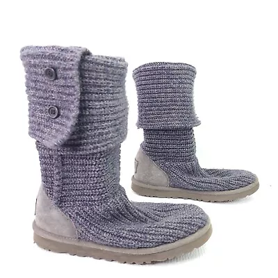 UGG Australia Boots Cardy Knit 5819 Blue/Gray Fold Down Button Shoes Size 7 • $24.74