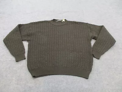 VINTAGE Perry Ellis Sweater Mens Medium Brown Cable Knit Pullover USA Fisherman • $49.96