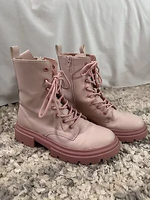 Zara Women Size EU 35 US 5 Boots Pink Combat Zip Lace Up Boho 8 Eye • $22.49