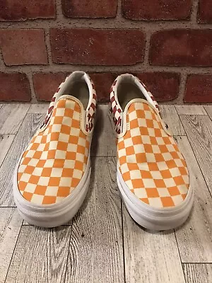 Vans Off The Wall Sneakers Women’s 7.5 Men’s 6 Slip-on Yellow Red Blue Check • $27.96