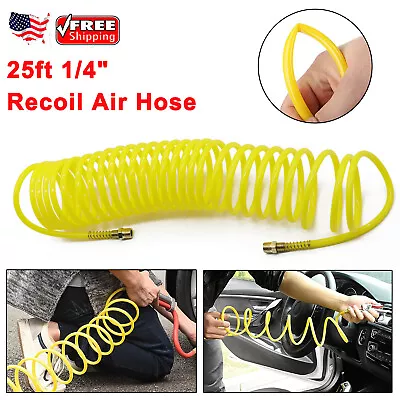 25ft 1/4  Recoil Air Hose Re Coil Spring Ends Pneumatic Compressor Tools 200PSI • $10.76