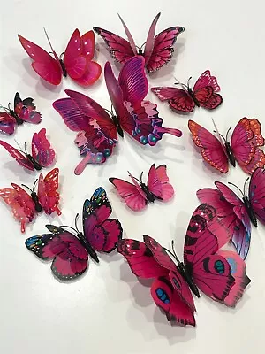 $5.99 • Buy 12pcs 3D Butterfly Removable Sticker Decals Wall Window Magnetic Red