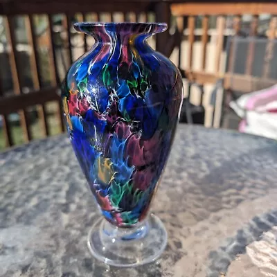 Hand Blown Marbled Vibrant Colored Vase Monument Art Glass 2005 • $35