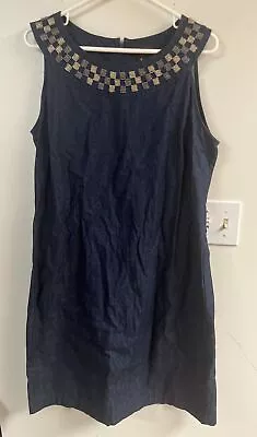 Dana Bachman 16 Blue Shirtweight Denim Unlined Beaded Dress • $20