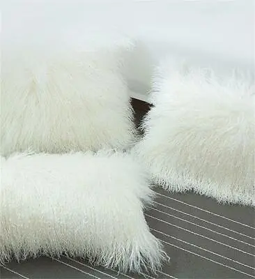 Real Mongolian Lamb Wool Cushion Cover White Black Curly Fur Pillowcase 16 -18  • $32.29