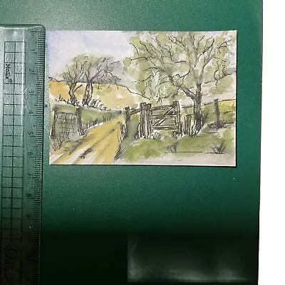 Aceo Original Watercolour Painting Of A Farm Gate Tiny Art Collectible Original • £1.75