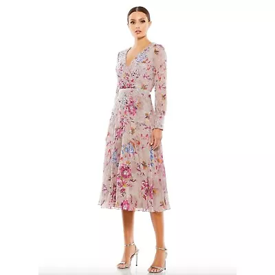 NWD Mac Duggal 9147 Floral Long Sleeve Midi Dress Size 10 • $158.39