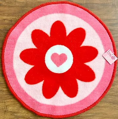 New Red & Pink Flower & Heart Print Round Rug W/ Rubber Backing 17” • $16.99