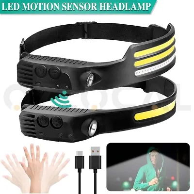 Waterproof COB LED Motion Sensor Head Torch Headlight USB Rechargeable Headlamp • $10.59