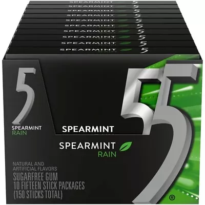 5 Gum Spearmint Rain Suga Free Gum 15 Piece (10 Pack) • $21.99