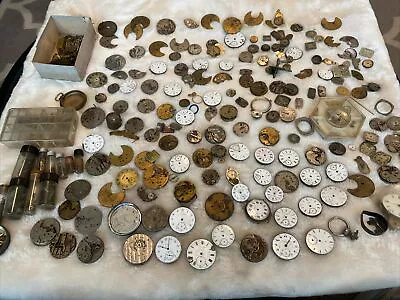 Large Lot Vintage Watch Pocket Watch Parts Pieces Movements Dials As Is Elgin + • $165