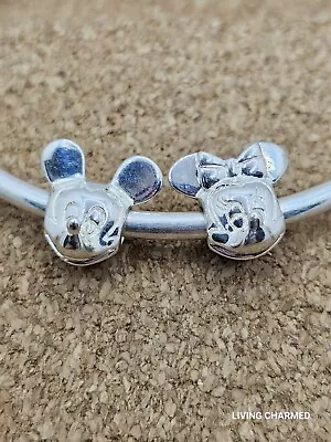 Authentic Disney Mickey And Minnie Mouse Head 925 Sterling Silver Charm Bead • $39.95