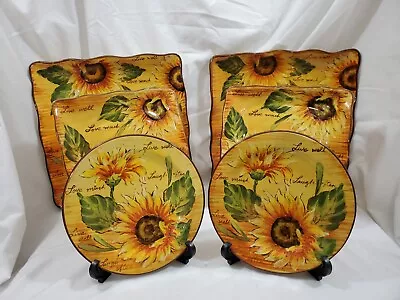 6 Maxcera Sunflower With Writing Painted Plates 2 Dinner 2 Small Square 2 Salad • $55
