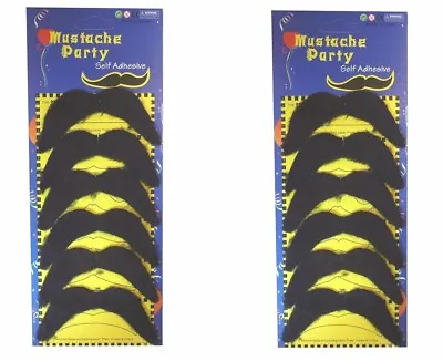 12 X FAKE MUSTACHE NOVELTY MEXICAN TASH BIKER 70s BLACK 118 FANCY DRESS MUSTACHE • £4.75