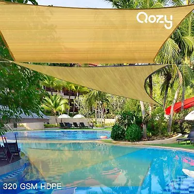 Qozy SUPER Extra Heavy Duty Sun Shade Sail 320gsm Square Rectangle Triangle Sand • $155