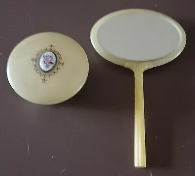 Vtg 40's/50's Bakelite Art Deco Beveled Vanity Mirror W/matching Plastic Box • $85