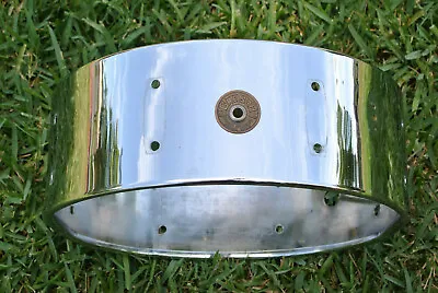 60s GRETSCH 14  4160 ROUND BADGE CHROME BRASS SNARE SHELL For YOUR DRUM SET S135 • $224.95