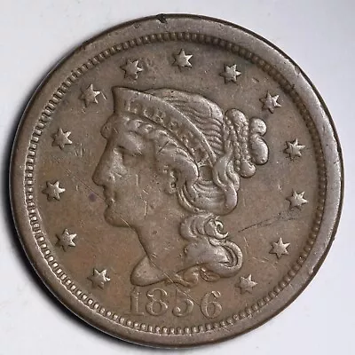 1856 Upright Braided Hair Large Cent CHOICE XF E239 YNW • $53.42