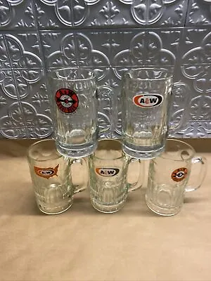 Vintage A&W AW Root Beer Dimpled Glass Mugs  SET OF 5 Heavy Steins 6  Americana • $39.99