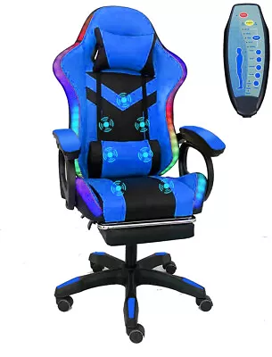 Gaming Chair With LED Light 7 Points Massage Racing Recliner Office Computer • $122.85