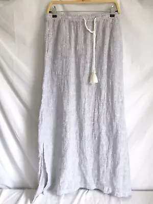 Tahari Skirt Gray Maxi 100% Linen Gauze Stretch Waist Pockets Sz M • $29.99