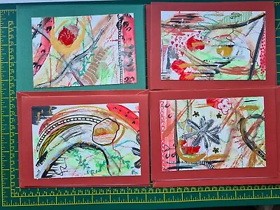 £4.50 • Buy Handpainted Unique Original Greetings Cards Blank Inside 4 Cards With Envelopes 