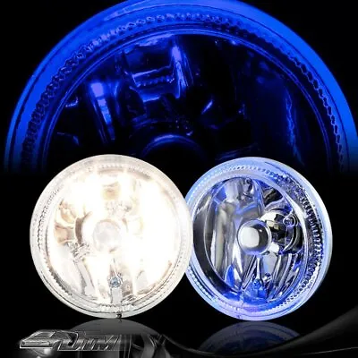 4  Blue Halo DRL Chrome Housing Bumper Fog Light Lamp Complete Kit Universal 2 • $35.99