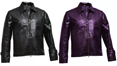 Mens Alligator Style Black Purple Biker Motorcycle Faux Synthetic Leather Jacket • $99.99