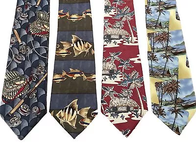 NOVELTY TIES Lot Of 4 Fishing (1)Tommy Bahama /Beaches /Palm Tree/Fish • $6