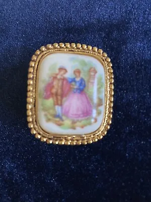 Limoges Porcelain Brooch Showing The Lovers - Delicately Hand Painted • £7