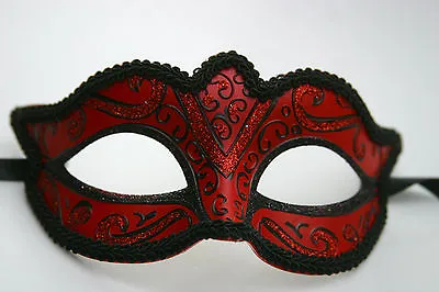 Red & Black Venetian  Ball Masquerade Party Eye Face Mask Halloween • £10.99