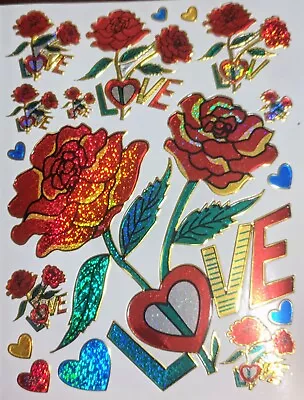 Vintage 90's Glitter ROSE Stickers  Valentine HEART Approx 4x5 LOVE • $3.51