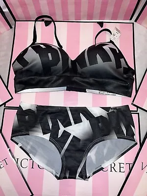 Victorias Secret PINK Push-Up Bra Bralette Cool & Comfy Med Bra Small Panty ❤️ • $35.99