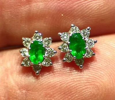 .92CT 14K Gold Natural Emerald Diamond Halo Stud Engagement Earrings Vintage  • $899