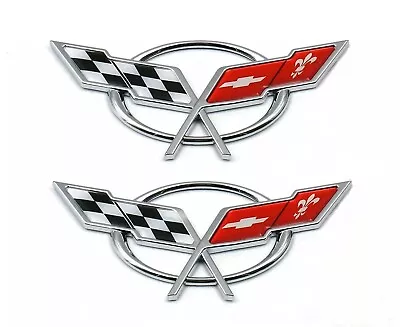 2pcs 1997-2004 Corvette C5 Front Nose Emblem And Rear Deck Lid Flags (Chrome) • $28.99