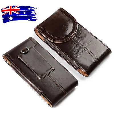 Brown Vertical PU Leather Belt Clip Loop Holster Cell Phone Pouch Case Cover AU • $18.99