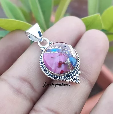 Pink Oyster Copper  Turquoise Gemstone 925 Sterling Silver Lovely Pendent MO2046 • $13.90