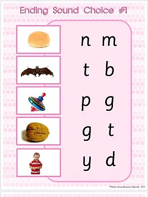 PINK SERIES | Montessori Activity - Ending Sounds Choice  | Educational Material • $25.10