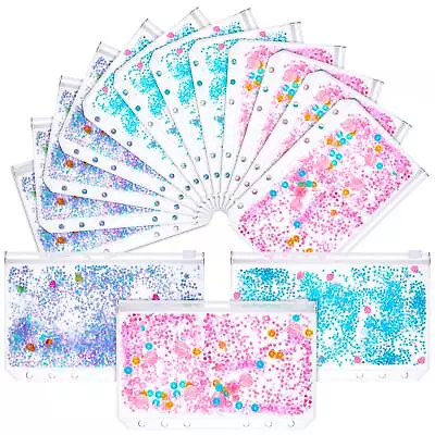 15 Pieces Binder PVC Pockets Glitter Holes Binder Zipper Folders A6 Size Note... • $21.96