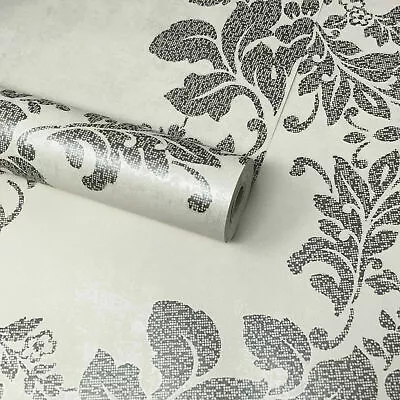 Decorline - Modern Pixelated Floral Geometric Damask Trellis Feature Wallpaper • £6.49